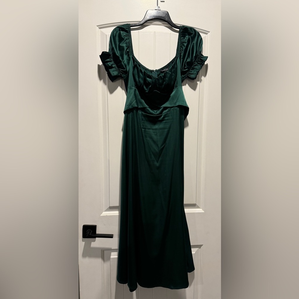 Shein satin emerald green dress